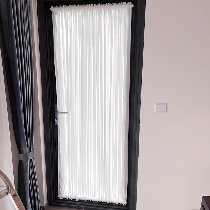 Glass Door Curtain, Stretchable Gauze Curtain for Inward-Opening Windows, Magic Tape, Opaque Light-Blocking Curtain, Bay Window Cabinet Curtain, No-Drill Sliding Door