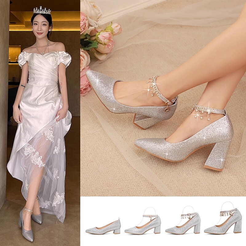Crystal Shoes, Wedding Shoes, Women's Thick-Heeled Shiny Bridesmaid Shoes, Pointed-Toe High-Heeled Stage Performance Shoes, Wedding Dress Shoes, Bride's Shoes Crystal Shoes, Wedding Shoes, Women's Thick-Heeled Shiny Bridesmaid Shoes, Pointed-Toe High-Heeled Stage Performance Shoes, Wedding Dress Shoes, Bride's Shoes