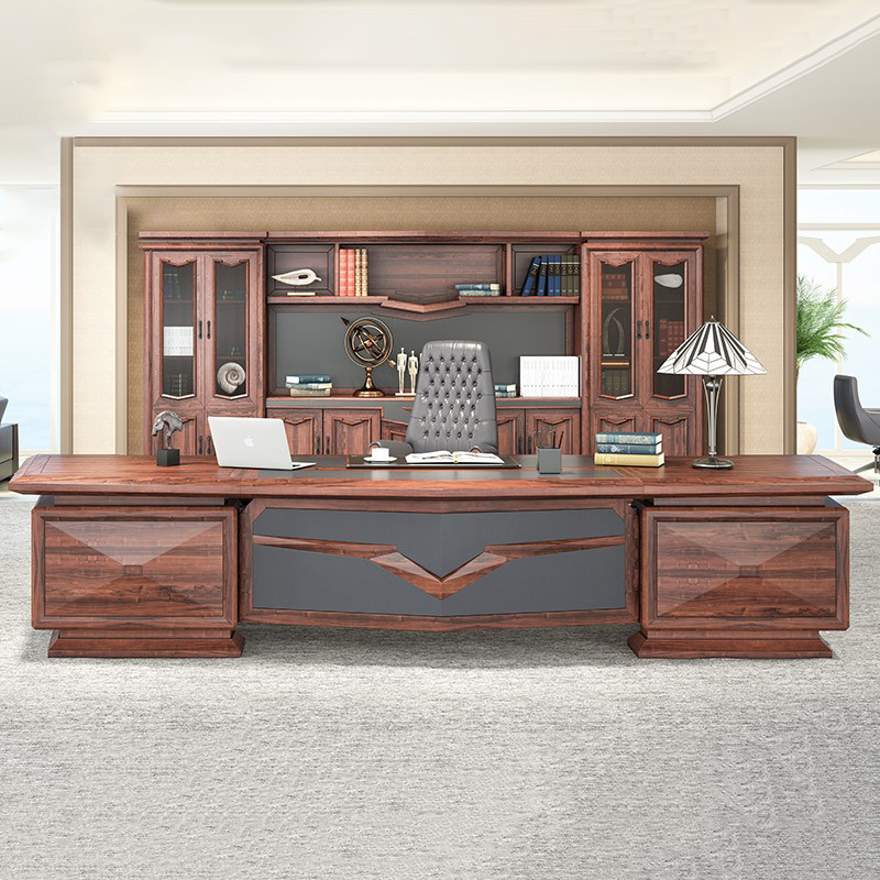 United Shanghai Office Furniture United States Blackhu Peach Wood President Table Solid Wood Boss Table Large Class Bench Combined Desk
