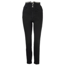 MAXRIENY exquisite retro-feel M-shaped high-waisted skinny jeans slim pencil pants