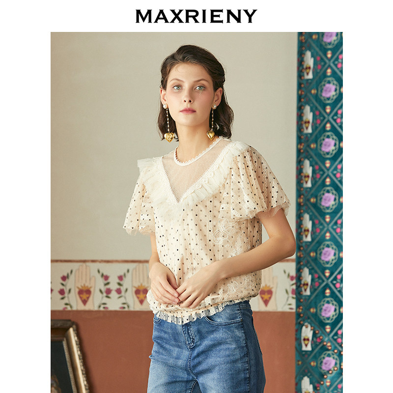 MAXRIENY2020 Summer new retro to elegant wave points very nice snow-spinning blouses in a very fairy