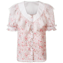 Share a million red envelopes] MAXRIENY doll collar lace top puff sleeve chiffon shirt design