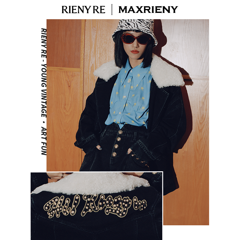 (RIENYRE series) MAXRIENY2020 Winter new square collar Loose Warm Denim Jacket Woman