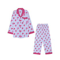 YESCODE Korea male and female lovers pure cotton cloth soft and comfortable sweet and small flap long sleeve long pants pyjamas suit