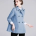 Áo khoác phụ nữ mới mùa thu năm 2021 màu xanh nước biển mỏng-vừa vặn tay áo chín điểm phổ biến áo gió phụ nữ ngắn và mỏng - Áo khoác ngắn