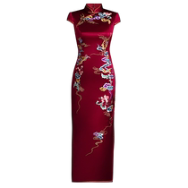 Cheongsam 2024 new style acetate satin embroidered wedding banquet mother-in-law wedding banquet dress temperament high-end cheongsam skirt