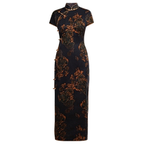 2024 new qipao upscale fragrant cloud yarn retro short sleeves Long style Qipao Elegant Mother Banquet Cardiovert Dress