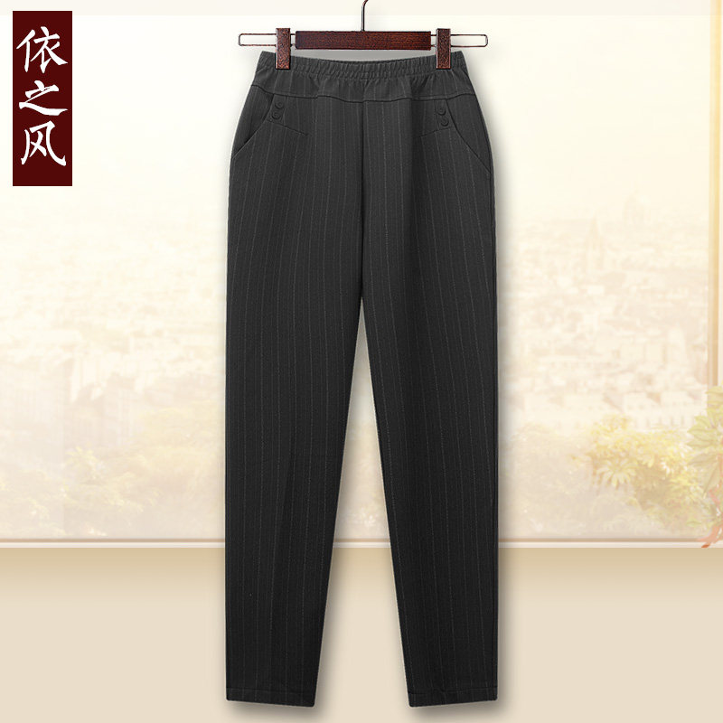 Mother pants autumn winter style long pants external wearing straight cylinder elastic middle aged female pants tightness high waist and old lady gush