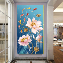 2022 new cross embroidered line embroidered living room modern fresh embroidery painting lotus nine fish figure handmade self-embroidered vertical version