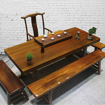 Okan Solid Wood Large Plate Table Tea Table And Chairs Suit Combined Red Wood Furniture Whole Set Balflower Log Tea Table Integrated Tea