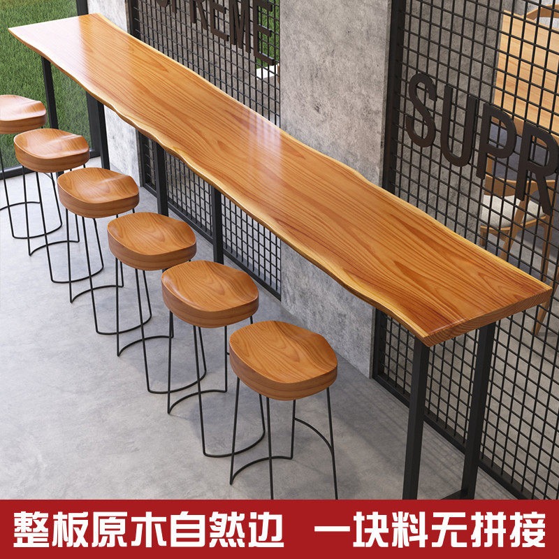 Solid wood bar table Home Balcony Leaning Against Wall Narrow Table Long Bar Table Milk Tea Shop Bar High Foot Table And Chairs Combined Commercial