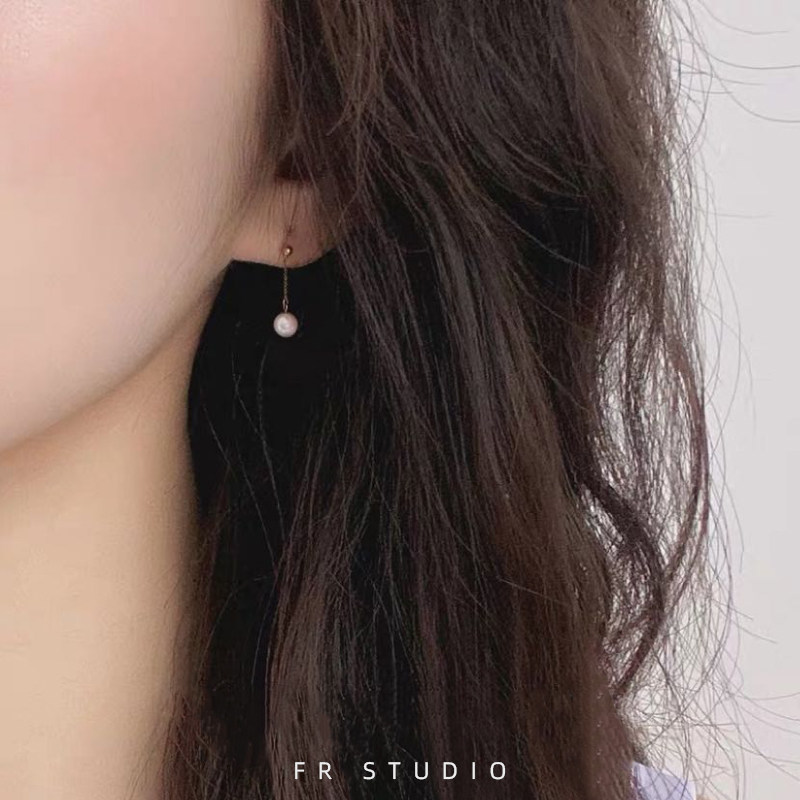 Natural pearl earrings ear clip small earrings with a long version 925 pure silver ear pin 2021 new headless dongle