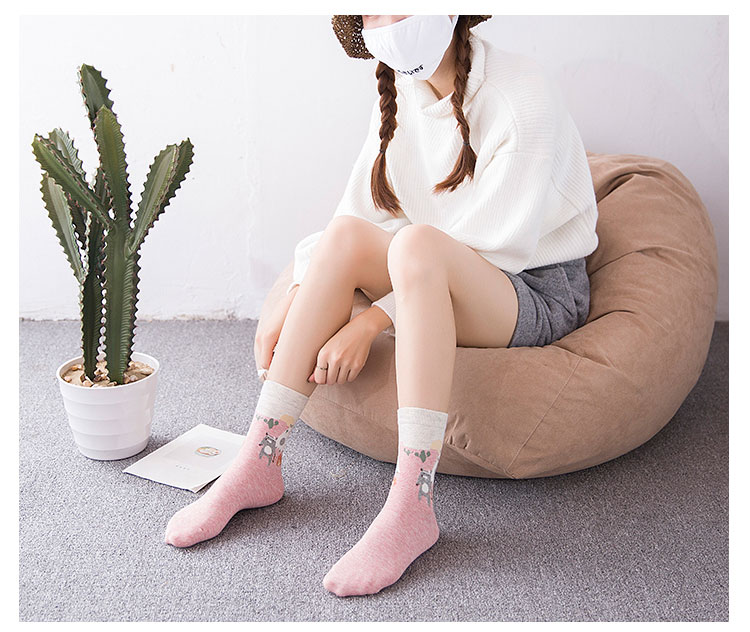 2 đôi vớ nữ mùa thu và mùa đông mẫu trong ống phiên bản Hàn Quốc của vớ cotton hoạt hình dễ thương Nhật Bản vớ cotton Sen cá tính tất xỏ ngón