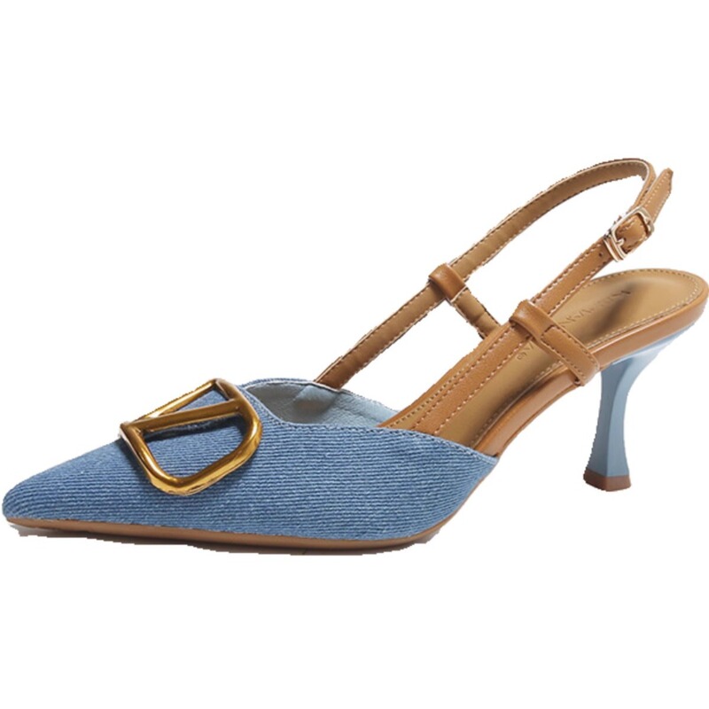 2025 New French-Style Shallow Pointed-Toe Stiletto Heel Women's Denim High-Heeled Sandals, Comfortable for Summer, Not Stuffy on the Feet, Makes Legs Look Longer 2025 New French-Style Shallow Pointed-Toe Stiletto Heel Women's Denim High-Heeled Sandals, Comfortable for Summer, Not Stuffy on the Feet, Makes Legs Look Longer