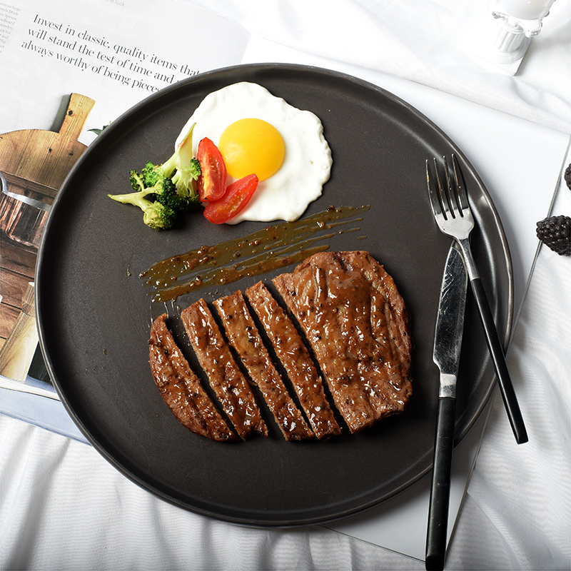 Nordic ceramic western plate steak plate creative net red western breakfast plate flat plate black household plate defect