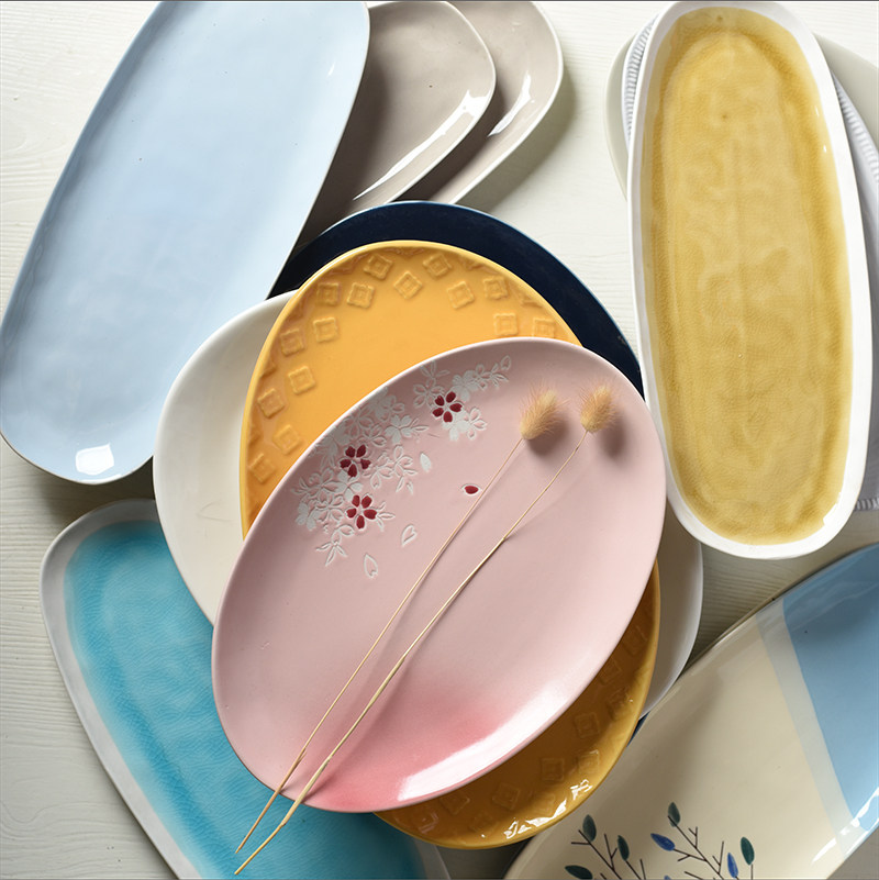 Creative Blemish Ceramic Fish Dishes Home Strip Disc Fish Dishes Day Style Fish Dish Rectangular Oval Tray Sushi Tray