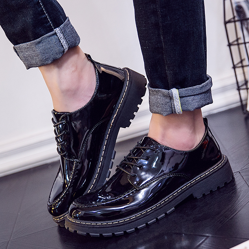 Short boots men's autumn British big head tooling Martin boots low-top casual leather shoes patent leather bright panel shoes leather boots men's shoes