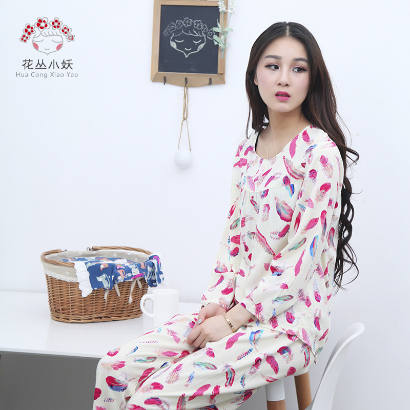Cotton silk thin long-sleeved large size loose summer air conditioning pajamas Women's middle-aged mother Oriental cotton poplin home dress set