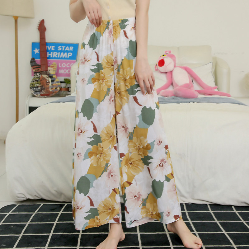 Ms. Xia cotton silk wide-leg pants single pants cotton silk floating pants eight-ninth pants rayon home single pajama pants can be worn outside
