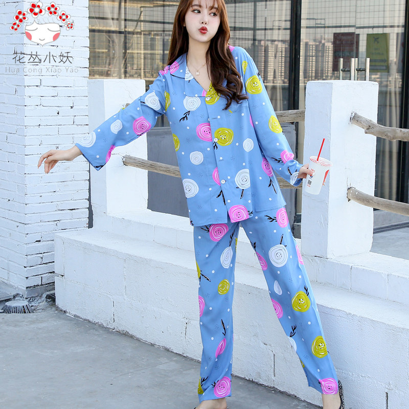 Summer New Pyjamas Women's Cotton Silk Thin section Women's Silk Long sleeves Han Edition Fang Overturned Collar Open Buttoned Shirt Loose two sets of suits