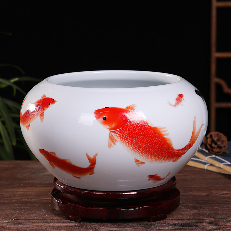 Jingdezhen ceramic fish tank small goldfish turtle tank water lily bowl lotus flower pot pen washing fish pot household ashtray