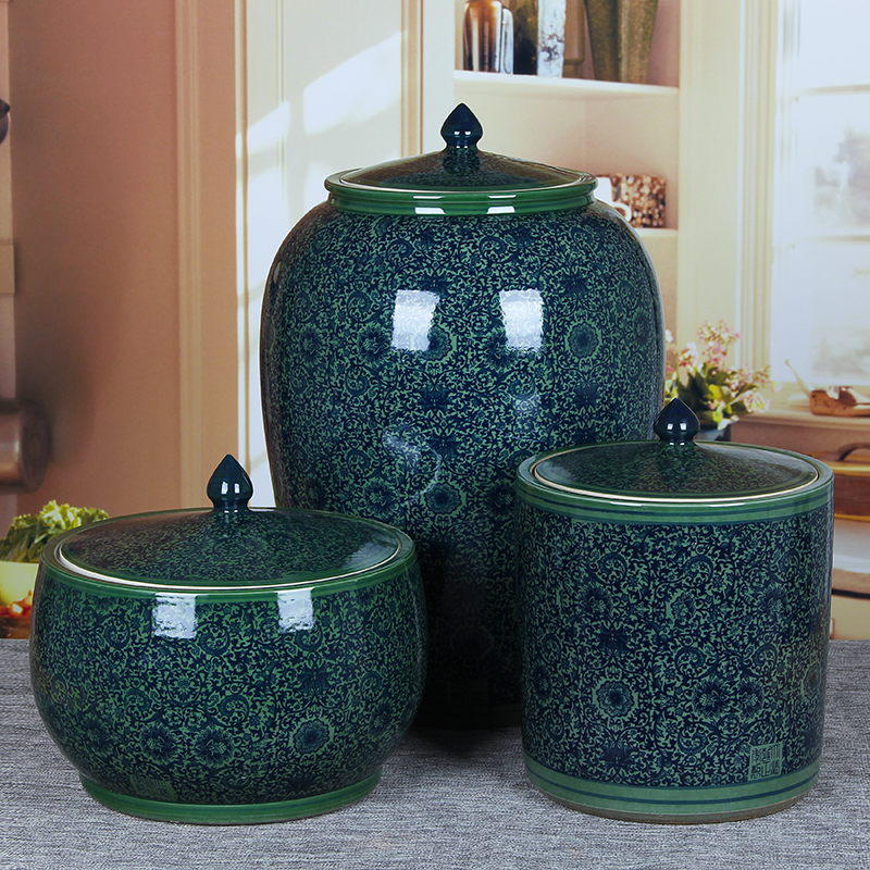 Ceramic rice tank barrel storage rice box Household 20 kg 50 kg 100 kg with cover flour sealed storage tank moisture-proof insects