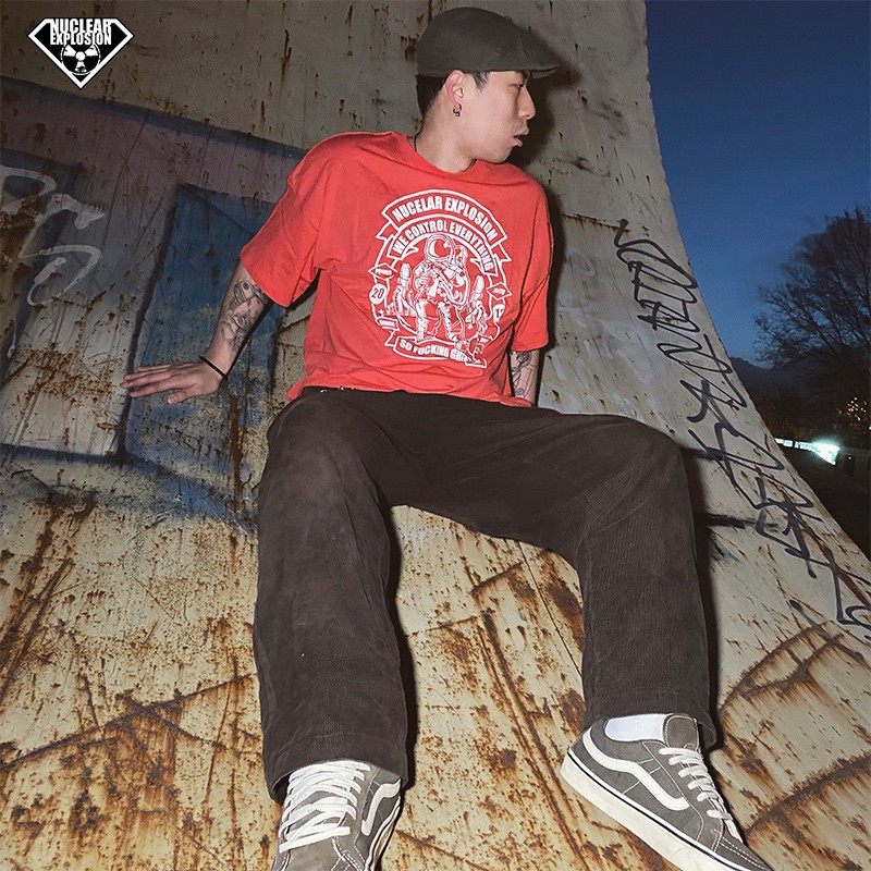 Nuclear explosion tide 2021 spacecraft spacecraft New Year watermelon red loose and large short - sleeved men and women T - shirts