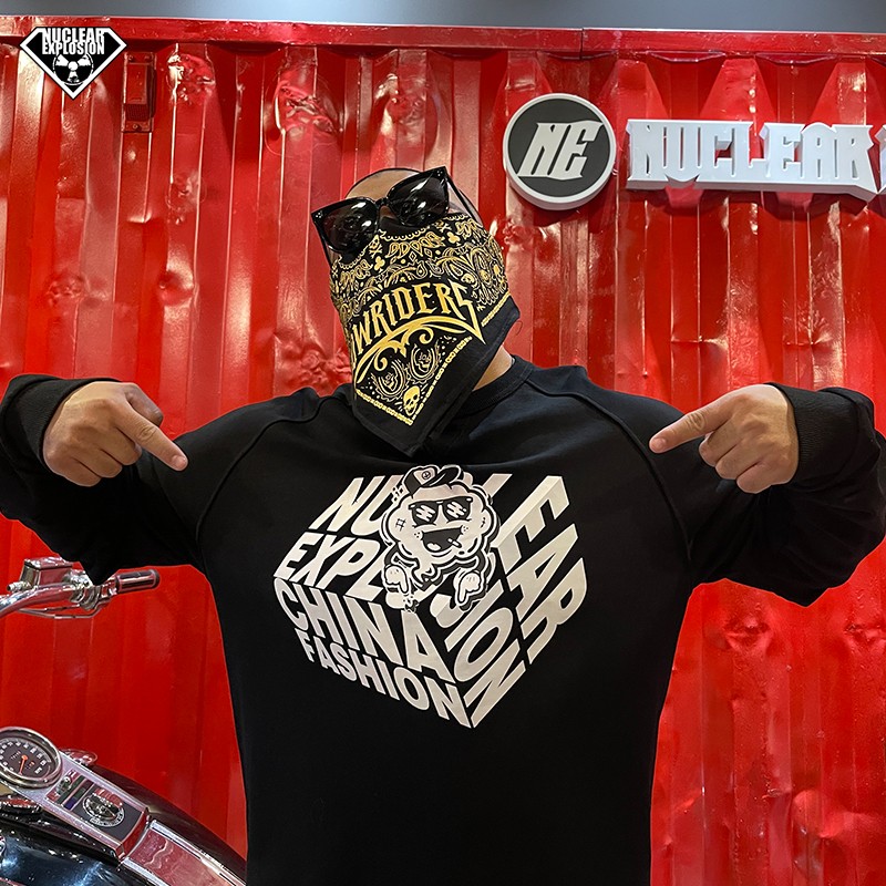 Nuclear Explosion Tide Brand Thunder Cloud Rubik's Cube Cartoon Print Fashion Hip-Hop Casual Drilling Large Size Raglan Long-sleeved Sweatshirt Men