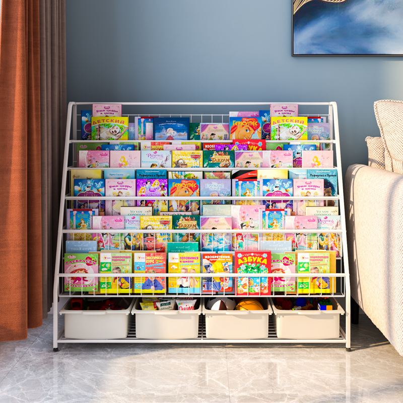 Mobile Bookshelves Shelve Iron Art Floor Student Bookcase Home Baby Plotbook Shelf Simple Children's Bookshelves