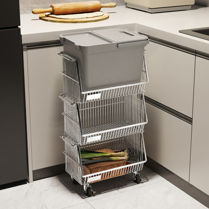 Kitchen High-Foot Trash Can, No-Bending Garbage Rack, 2026 New Model, Movable Storage Rack, Large Capacity Fruit and Vegetable Basket