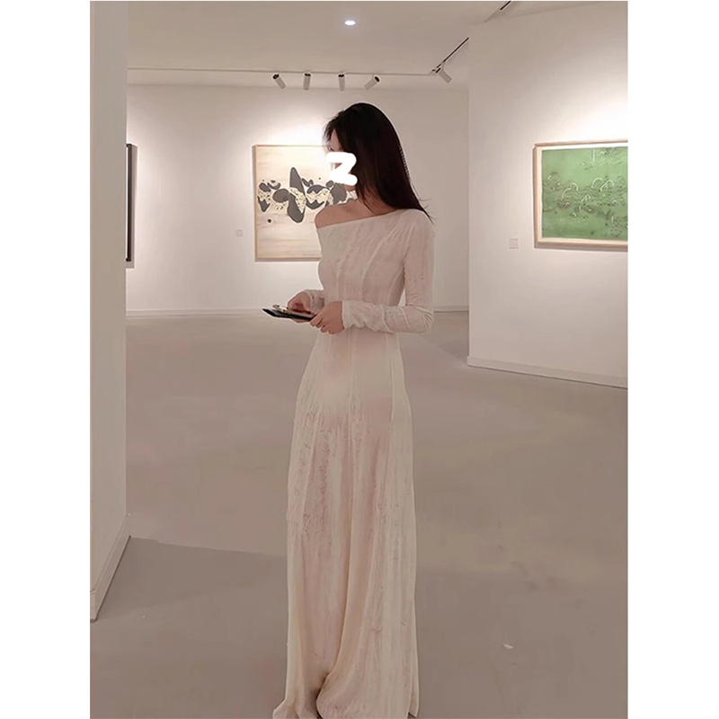 Huax Same-Day Shipping Elegant Ripped Off-Shoulder Long-Sleeve Knit Dress for Women, Vintage Waist-Cinching Slimming Formal Long Dress Huax Same-Day Shipping Elegant Ripped Off-Shoulder Long-Sleeve Knit Dress for Women, Vintage Waist-Cinching Slimming Formal Long Dress