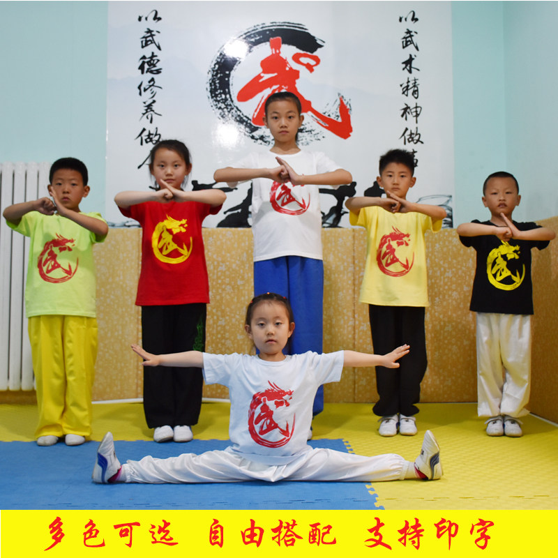 Children's martial arts clothing short-sleeved cotton training clothing children's kung fu training martial arts clothing summer boys and girls performance clothes