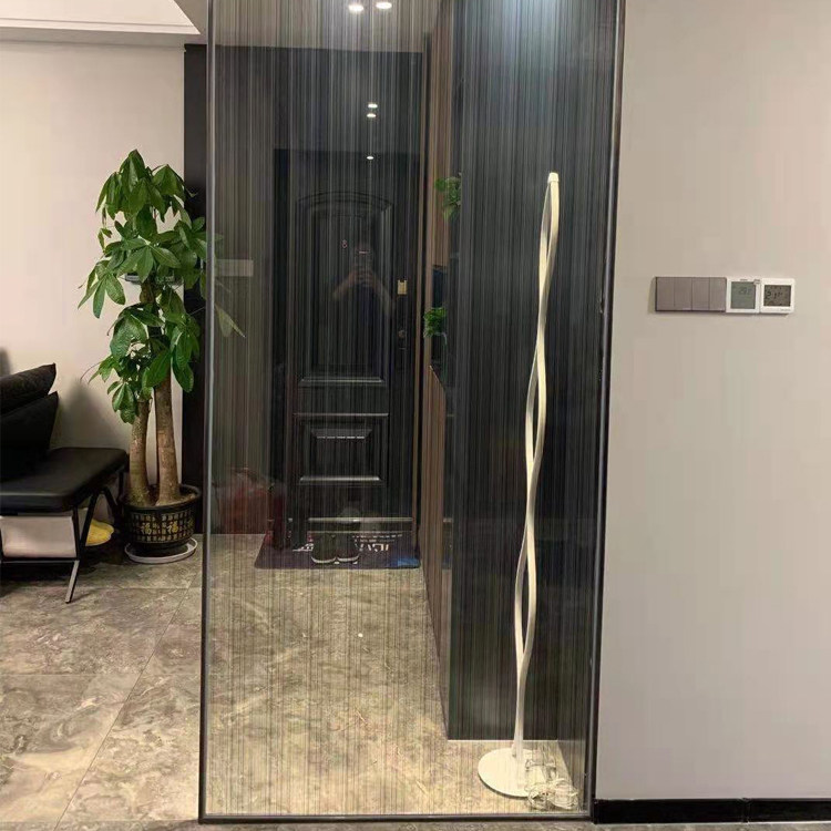 Black extremely narrow stainless steel border vertical grained wire mesh art glass screen partition full welded brushed no fingerprint light luxury