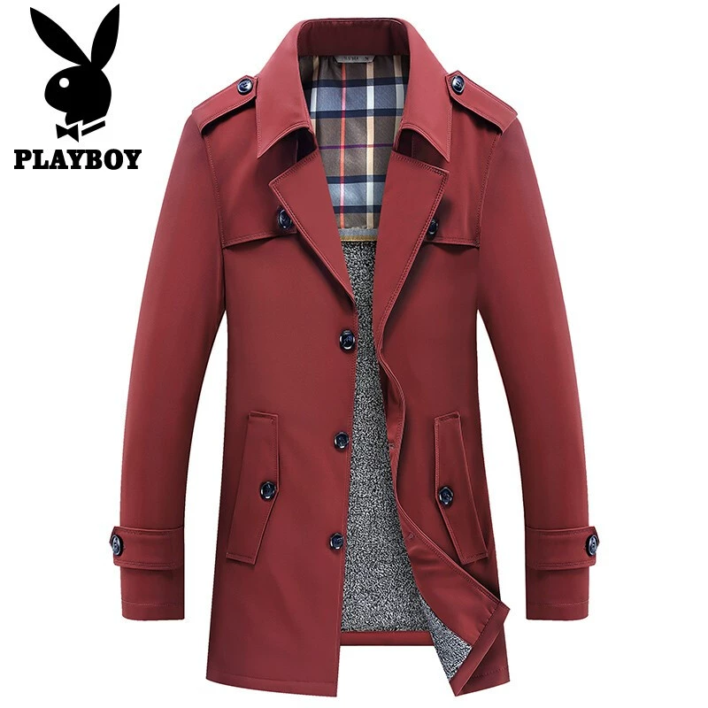 Playboy trench coat nam trung thu đông sản phẩm mới dành cho nam phong cách hàn quốc áo khoác hợp thời trang nam công sở đơn giản trẻ trung - Áo gió thể thao