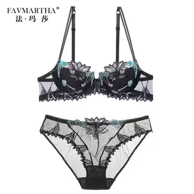 Famasa brand underwear women's new summer thin sexy lace comfortable underwear underwear set Black 32
