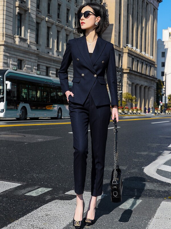 Lawyer Jewelry Store Women's Suit Korean Style Elegant Professional Navy Blue Double-Breasted Spring and Autumn Workwear Suit