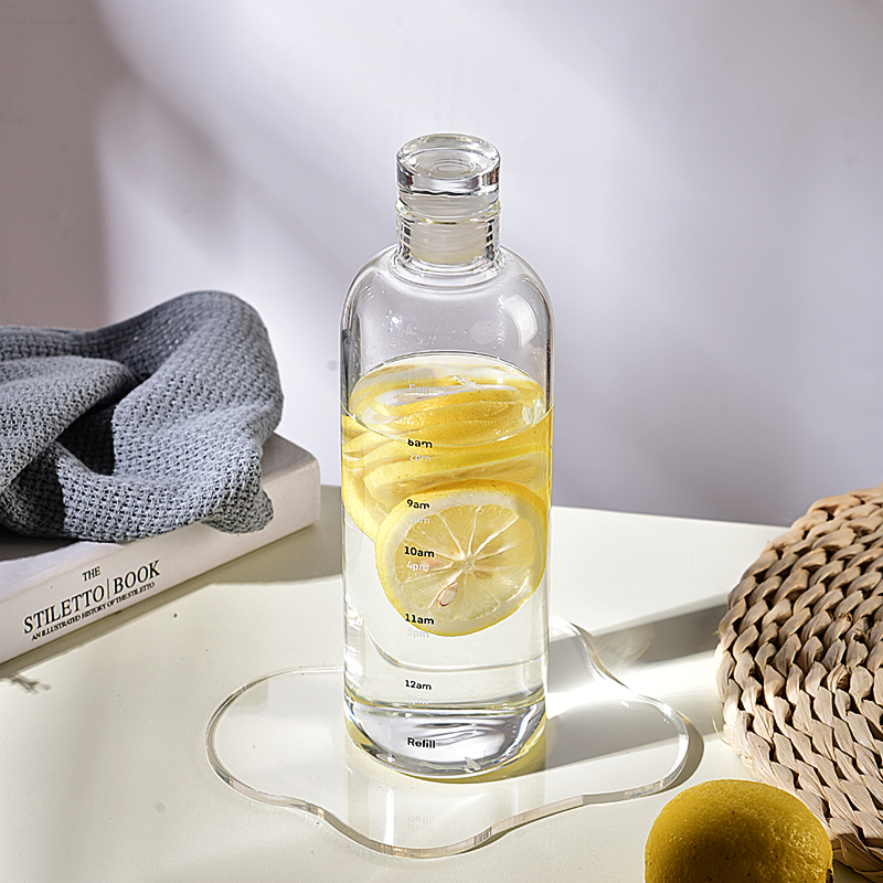 Glass cup women's high-value water cup 2021 new ins wind belt time scale transparent summer portable accompanying cup