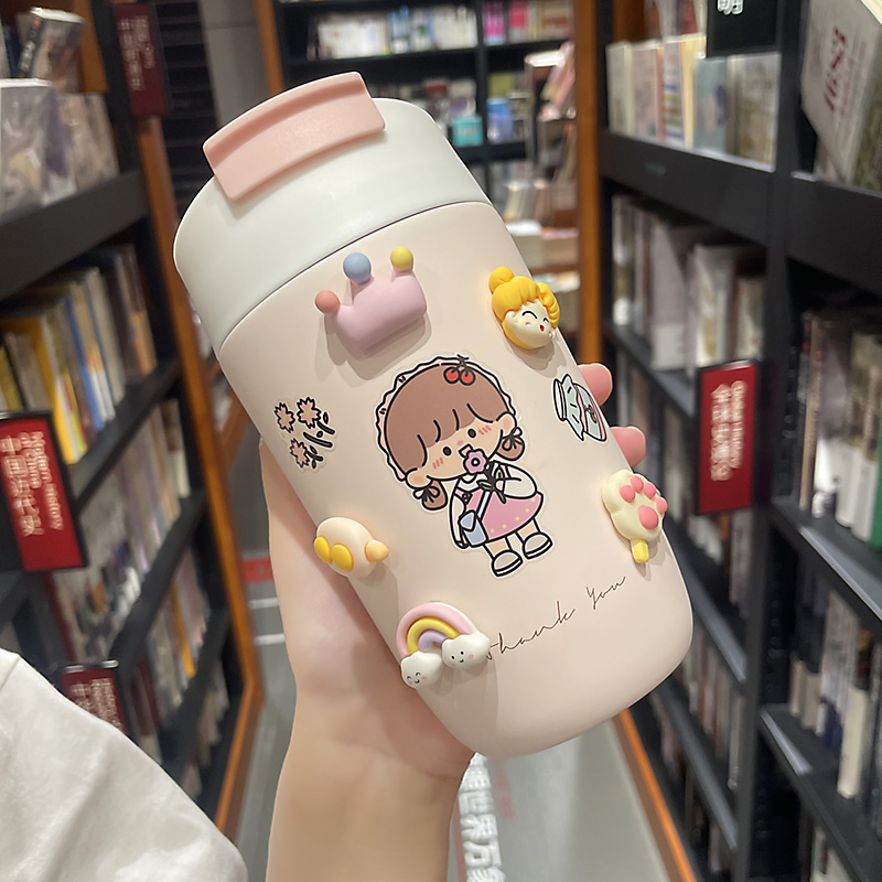 Pics Poetry cute portable insulated cup female with straw style high face value water glass girl ins wind stainless steel mug