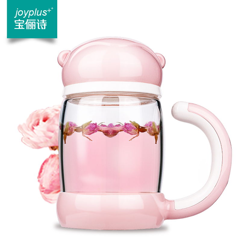 Beaulieu office glass Children's single double layer transparent creative consideration Portable water cup Household flower tea cup with lid