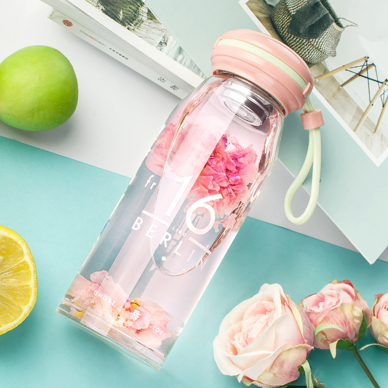 Glass-cup female portable mug tea cup Korea creative minimalist freshener department cute heat resistant student water glass