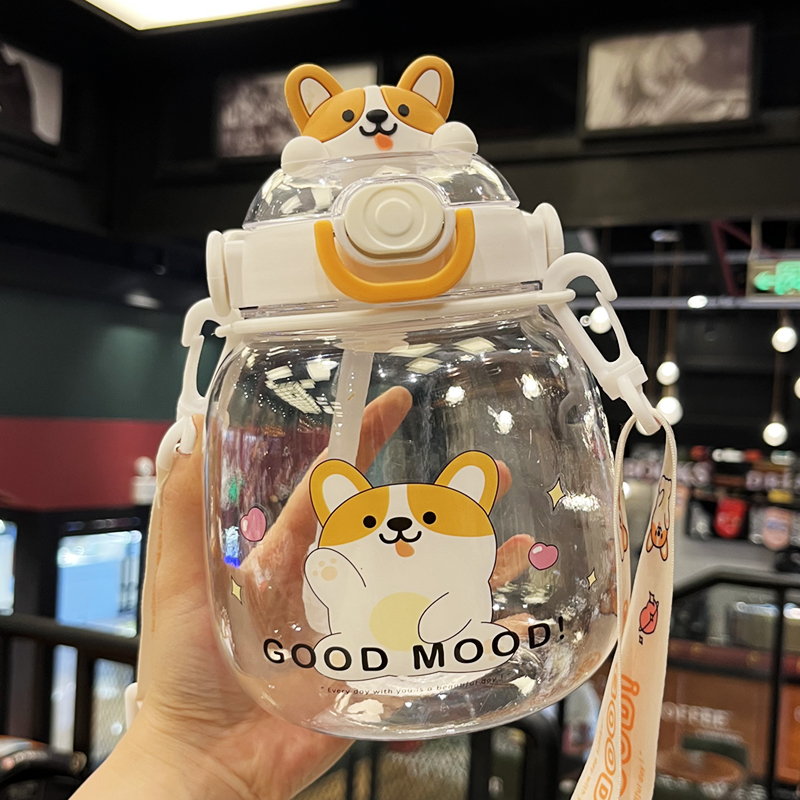 Cute large capacity water glass female high face value Children's kettle 2021 new student high temperature resistant big belly straw cup