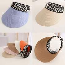 Childrens grass knitted hat black and white latched air top hat male and female child summer sun-shading hair hoop big-brim sunscreen sunhat