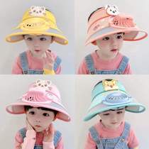 Children sunscreen large eaves summer sun-shading with fan empty top hat beach seaside for leisure and anti-UV caps
