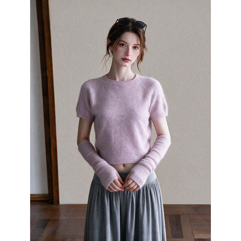 Little Potato Autumn Fashion Round Neck Soft Knit Short Sleeve Sweater for Women, Gentle Casual Loose Knit Top Little Potato Autumn Fashion Round Neck Soft Knit Short Sleeve Sweater for Women, Gentle Casual Loose Knit Top