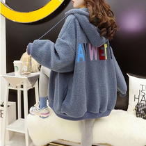 Maternity wear autumn and winter wear velvet thickened jacket for women 2022 new Korean style casual loose lamb velvet sweatshirt for trendy moms