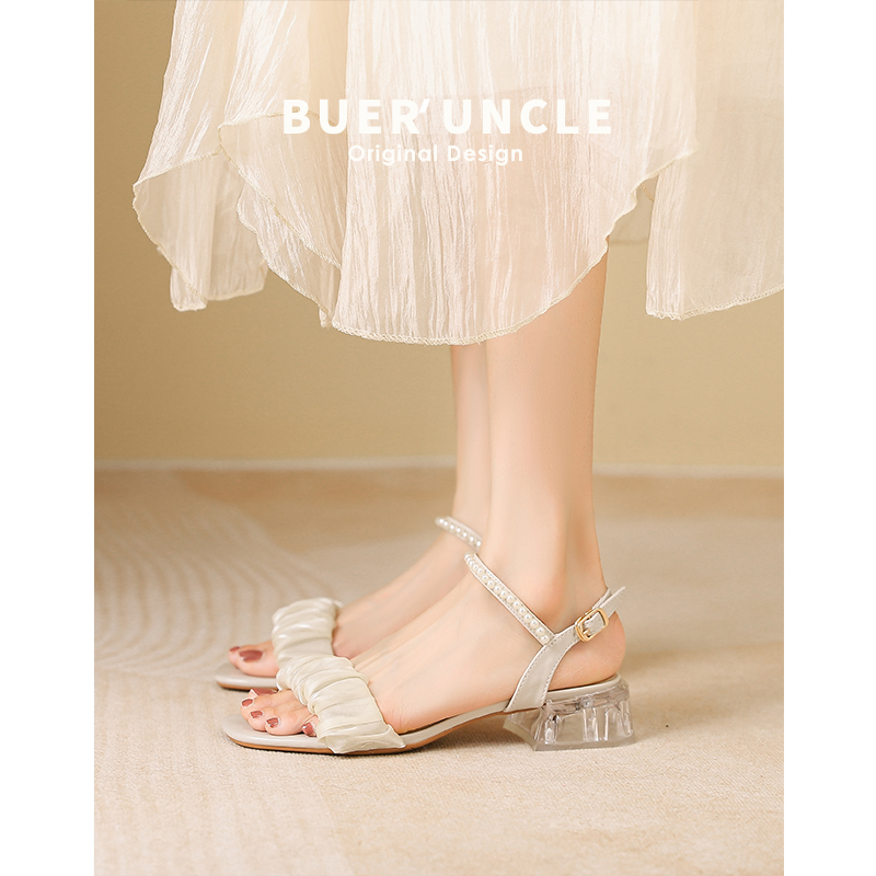 Not Two Shoes Workshop Sandals Women 2022 New Summer Fairy Wind 100 Hitch A Pair Of Thick Heel Pearl Transparent Shoes