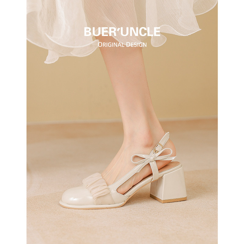 Not Two Shoes Workshop Coarse Heel Sandals Sandals Women Summer 2022 New 100 Hitch Butterfly Knot Medium-high Heel Mary Precious Shoes