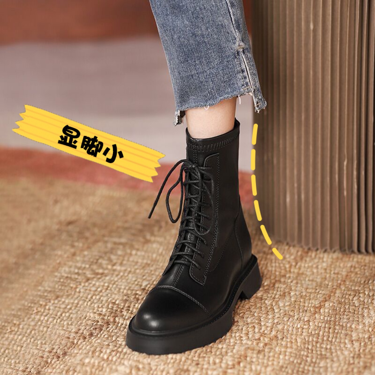 Genuine leather Martin boots female Inn Wind 2021 fall new inner heightening thick bottom spring autumn display slim short barrel boot Sins