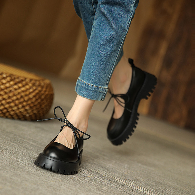 2021 new lacing thick bottom round head day family jk Mary Jane shoes women Summer dermis Inn 100 lap light single shoes
