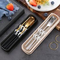  Portable chopsticks spoon set Three-piece set of one-person tableware stainless steel fork single student cute storage box